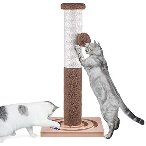 Aibuddy Cat Scratching Post, 60CM Tall Sisal Cat Scratcher Climber & Tree Pole( Cat Interactive Toys, Dangling Ball ,East to Assemble, 30 x 30 x 60 cm) Cover
