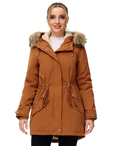 Another Choice Women Winter Parka Coat, Windproof Women Winter Coat Fleece Lined Long Parka With Faux-Fur Hood(Ginger-New,Medium) #TOP7