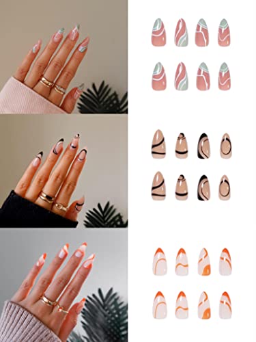 Press On Nails Short Fake Acrylic Nail Kit Gems Glue On French Tip Medium Handmade