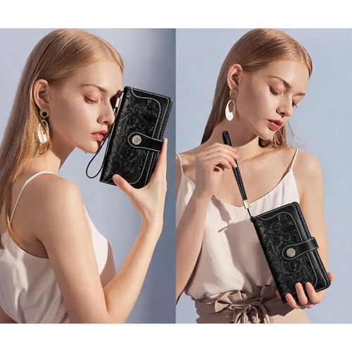 Image of FALAN MULE Wallets for Women Trifold Wristlet Wallets Large Capacity RFID Blocking Ladies Purse Credit Card Holder