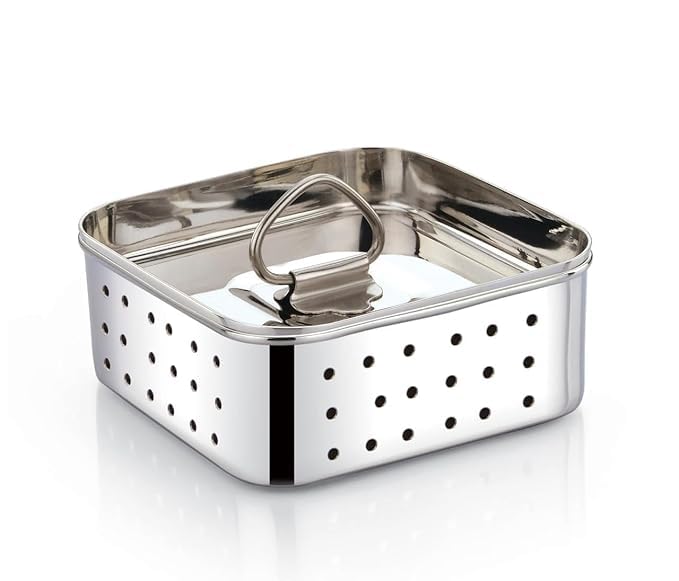 Yuktha Eternals Stainless Steel Paneer Maker Mould Medium Size, Paneer Press With Lid, Tofu Press Mould Maker, Whey Seperator (Square, 450ml Capacity)