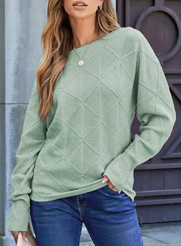 Image of EVALESS Casual Crewneck Sweaters for Women Fall Winter 2026 Lightweight Long Batwing Sleeve Pullover Sweaters Tops Clothes