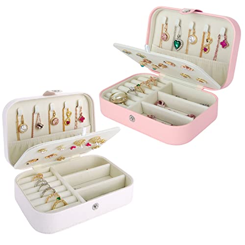 YAYODS Lot de 2 boîtes de rangement pour bijoux en cuir synthétique - Boîte à bijoux portable pour bagues, boucles d'oreilles, colliers, bracelets Cover