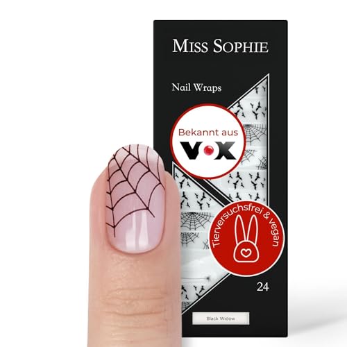 Original Miss Sophie Nagelfolien Halloween I 24 ultra-dünne Nagellack-Streifen mit Muster Black Widow I Für Finger- & Fußnägel I Hält auf Natur- sowie lackierten, Acryl-, Gel- & Shellac-Nägeln