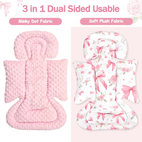 Image of Infant Car Seat Insert Boy Girl, 3 in 1 Newborn Carseat Insert with Strap Pads, Car Seat Head Support for Baby Strollers, Swings, and Bouncers, Comfortable and Machine Washable, Pink Rose