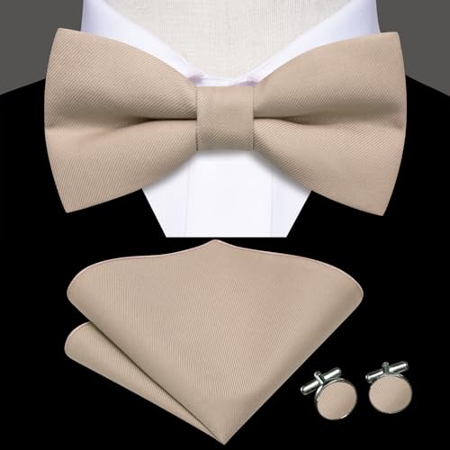 Image of Hi-Tie Bow Ties for Men Pre-Tied Pocket Square with Cufflinks Mens Bowtie Sets for Wedding Formal Party
