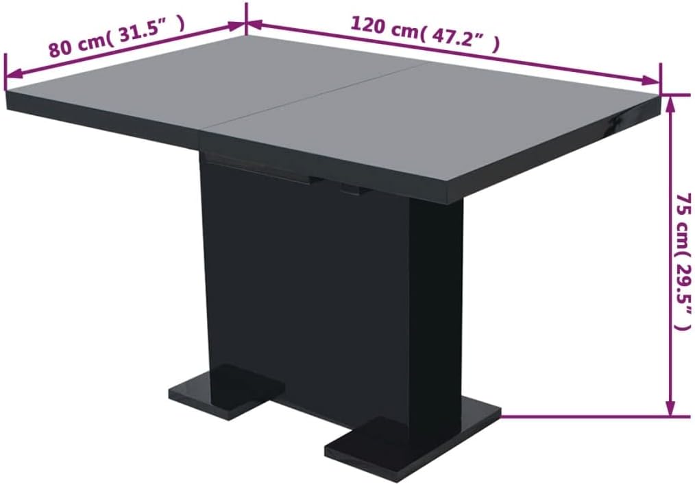 Image of the vidaXL dining table in its folded configuration, showing dimensions of 120 cm length.