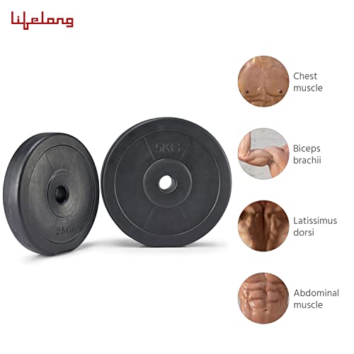 Image of Lifelong LLPVCHGC14 PVC Home Gym Set 20kg Plate with Extension Barbell Rod and Dumbbells Rods with Gym Accessories for Home Workouts (Black, 6 Months Manufacturer's Warranty)