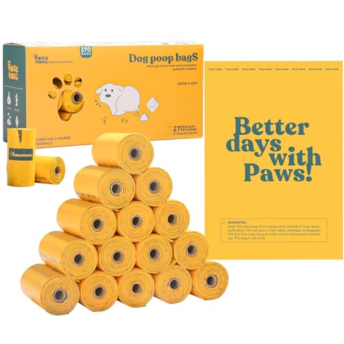 Dog Poop Bags Rolls Guaranteed Leak Proof and Extra thick Poop Bags for Dogs,270 Count 18 Rolls,Unscented, Cornstarch Blend Doggie Poop Bag for Puppy and Big Dogs