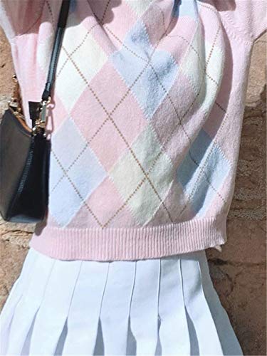 Women Casual Long Sleeve Knitted Sweaters Streetwear Oversized Chunky Pullover Argyle Plaid Knit Jumper Tops3