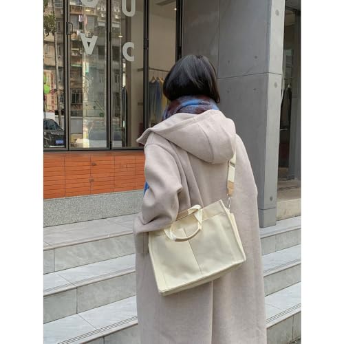 Image of Canvas Tote Bags for Women Large Shoulder Handbags Hobo Bags Multi-pockets Satchel Purse Casual Travel Work Bags (A Multi-pocket, White)