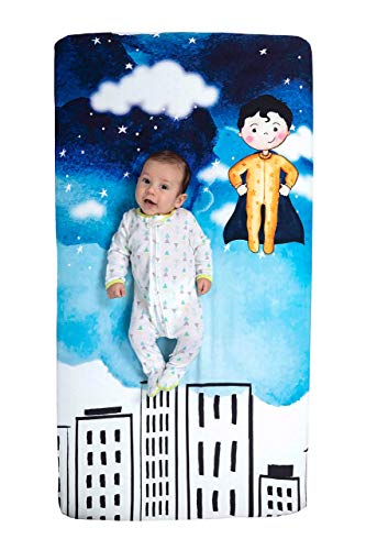 Baby Titi - Fitted Crib Sheet, Superhero, 100% Cotton, Crib Sheets for Boys, Baby Mattress Sheets for Crib and Toddler Beds (Sebastian)