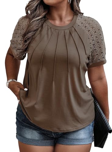Image of Eytino Plus Size Tops for Women Summer Lace Short Sleeve Crewneck Loose Casual Blouse Tunic T Shirts(1X-5X)