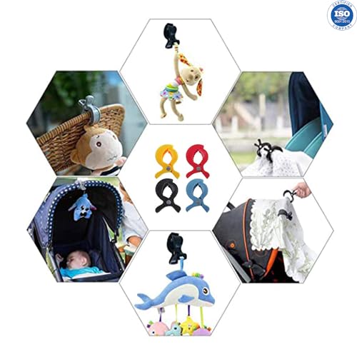 Image of Safe-O-Kid (1 Pcs) Baby Stroller Hooks Multipurpose Pram Toy Holder | Stroller Accessories for Hanging Bags, Toys, Hats & Burp Cloths | Strong Clip Hooks for Stroller, Pram & Pushchair | Black