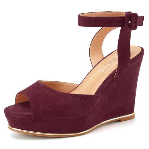 Image of Women's Dressy Platform Wedge Sandals Gold Wedges Peep Toe Patent High Heels Slingback Heeled Comfortable Ankle Strap Shoes