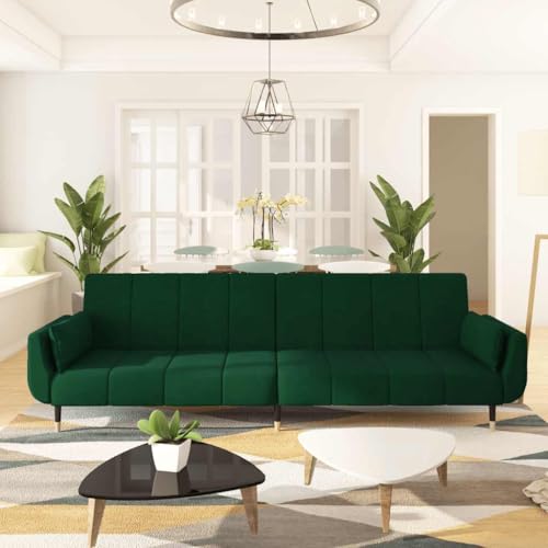 Sofá cama de 2 plazas con función de sueño y respaldo ajustable de terciopelo verde 3