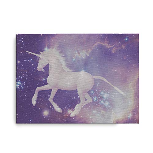 Framed Canvas Print Unicorn Galaxy Lavenders Pinks White 20 Inches by 16 Inches