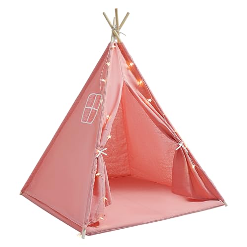 Tipi - Tente pour enfant avec tapis de sol et guirlande lumineuse - Tente de jeu pliable en coton - Pour l'intérieur et l'extérieur -...