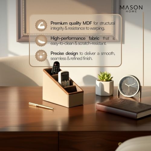 Image of MASON HOME Vegan Leather Naples Taupe Remote Holder (4 Slot) - 1pc - L 20.3 inch x B 10.2 inch x H 20.3 inch | Decorative Multifunctional Space Saving Organizer | Room - Table - Desk | AC TV Controller - Gadgets
