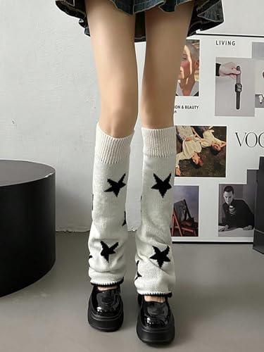 Milumia Women's Y2k Star Print Leg Warmers 80s Knitted Long Socks4