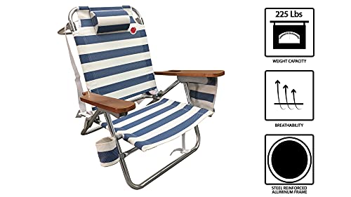 Omnicore Designs Multi-Position Wood Arm Beach Chair (2-Pk) | Headrest, Media Organizer Pocket, Cup Holder, Textilene Fabric, Dual Backpack Carry Straps | Outdoor Patio And Camping Chair #TOP1