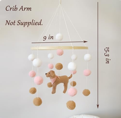Goukurlsma Baby Crib Mobile for Girls Boys Dog Theme Baby Mobile for Crib Mobile for Bassinet with Felt Ball, Pink - Thumbnail 2