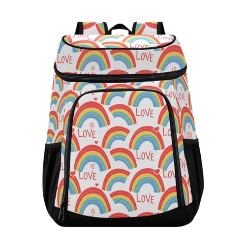 Rainbow Heart Love White Cooler Backpack Leakproof Insulated Lunch Cooler Bag 30 Cans Camping Backpacks for Beach Picnic Road Trip