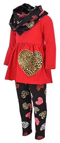 Image of Unique Baby Girls Kids Toddler 3pc Outfit Set Long Sleeve Cotton Blend Tunic Top Leggings and Scarf