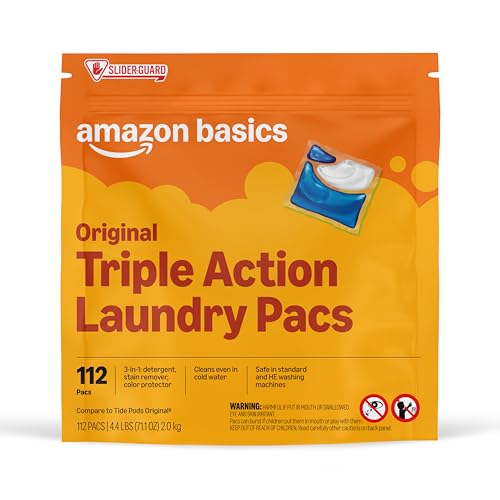 Amazon Basics Laundry Detergent Pacs Original Scent Powerful Triple Action 112 Count