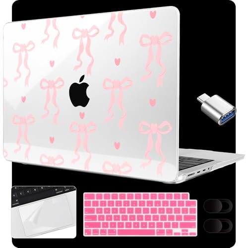 Image of MEEgoodo Case for M5 MacBook Pro 16 inch Case 2026 2024 2023 2021 with M5 M4 M3 M2 M1 Pro /Max Chip, Fit Model A3429 /A3428 /A3403 /A3186 /A2991 /A2780 /A2485, Trendy Bow & Hearts
