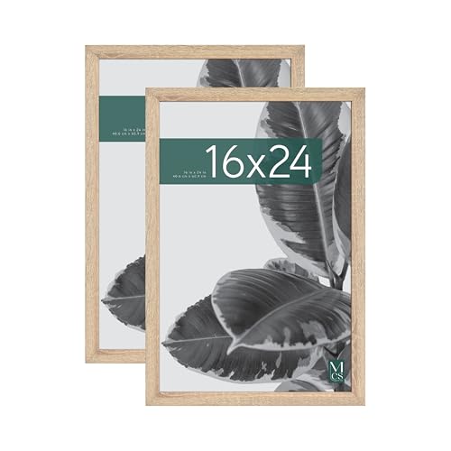 MCS Studio Gallery 16x24 Poster Frame Natural Woodgrain, Vertical & Horizontal Wall Hanging Large Picture Frame for Photos, Posters & Art Prints (2-Pack)