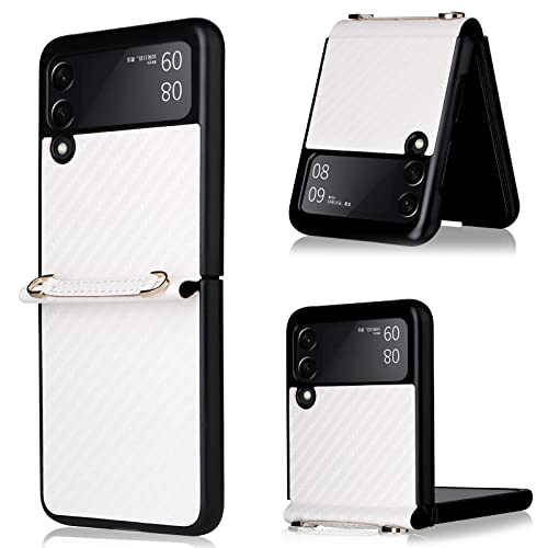 Coque Galaxy Z Flip 3 5G luxe en fibre de carbone et PU blanc