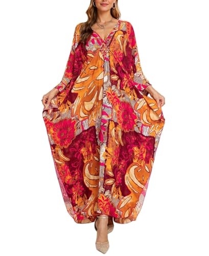 Image of IMAGEKOPE Women's Plus Size Animal Print V-Neck Batwing Kaftan Beach Dress Bathing Suit Cover-Up Loungewear