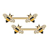 Jewseen Dainty Bee Nipple Barbell 14g Yellow Epoxy CZ Nipple Ring Surgical Steel Body Piercing Jewelry