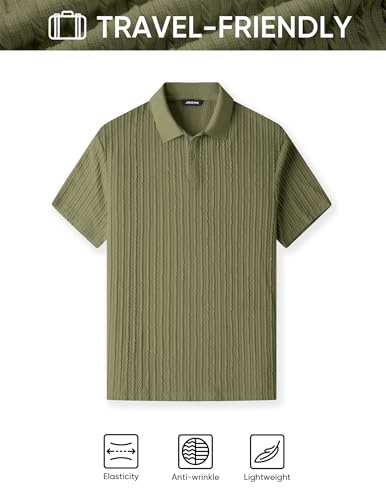 Image of JMIERR Mens Casual Polo Shirt Summer Short Sleeve Vacation Button Beach Knit Stretchy Golf Shirts