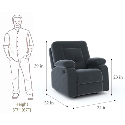 Image of Amazon Brand - Solimo Elysium | Single Seater Sofa Recliner | Manual Recliner (Velvet Grey)