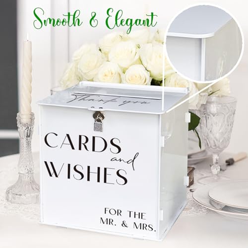 Image of White Acrylic Card Box with Slot & Lock, Elegant Wedding Card Boxes for Reception, Large Money Envelope Gift Card Box for Party Wedding Birthday Engagement Anniversary Stylish Table Decor