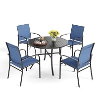 PHI VILLA 5-teiliges Gartentisch-Set Mit 4 Stühlen – Quadratischer Metalltisch 94 Cm & Gepolsterte Rattanstühle