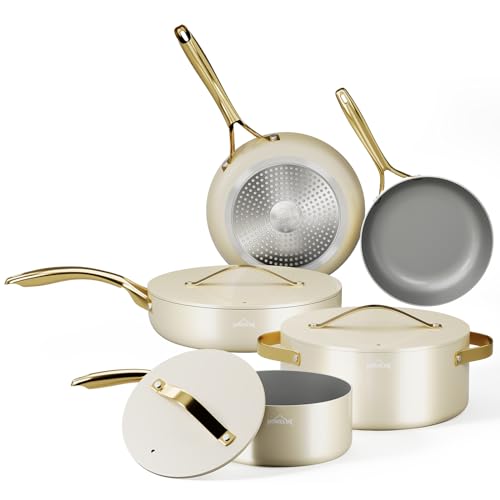 Topfset, HOMELUX Topfset Induktion 8 teilig, Induktions Töpfe Set, Töpfe mit Glasdeckel, Kochtopf-Set, Töpfe und Pfannen set, Induktionsgeeignet,Weiß