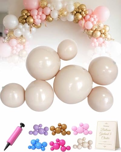 Reusable Balloon Garland 5 Cluster Inflatable Latex Free PVC Clusters Arch Kit With Elastic Bands Blow Up Easy Link Balloons Decor Streame Decoration for Birthdays Weddings(7 Balls*White)