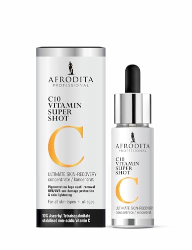 Afrodita Professional C10 Vitamina Super Shot Serum | 10% estabilizada Vitamina C Sérum facial contra manchas de pigmento | Suero blanqueador antiedad con efecto Glow para todos los tipos de piel, 30
