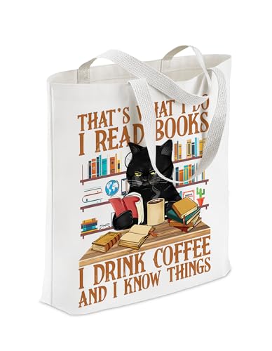 Book Lover Reading Tote Bag &mdash; Black Cat Reading Book Lover Canvas Tote Bags Gift Bags Reusable...