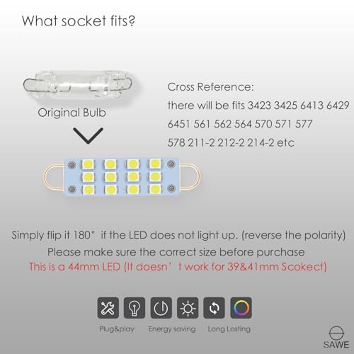 44mm lámparas LED Festoon 12-SMD 3528 para auto pack 4 miniatura 2