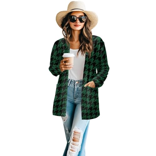 Image of Women's Aztec Open-Front Jacket Lightweight Casual Outerwear Native Western Aztec Pattern & Plaid Houndstooth Print