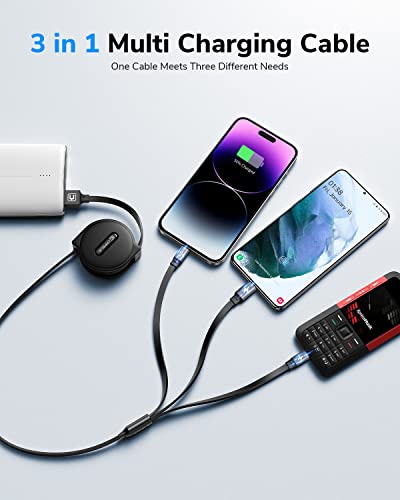 Cafele Multi Charging Cable, 3 In 1 Retractable Charging Cable With Type C, Micro Usb, Phone Port, Multiple Charger Cord For Phone 14/13/12/11/ Samsung Galaxy #TOP1