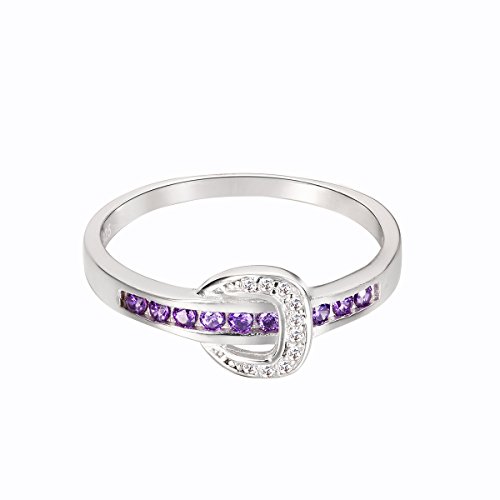 CloseoutWarehouse Simulated Amethyst Cubic Zirconia Belt Buckle of Loyalty Ring Sterling Silver (Color Options, Sizes 4-10)3