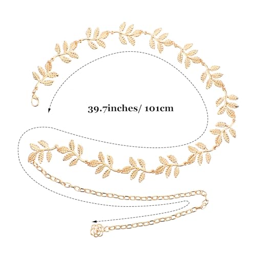 Bremorou 39.7 Inch Adjustable Metal Waist Chain Women Gold Leaf Belt Body Belly Belt Chains Vintage Jewelry Accessories Women's Boho Waists Skinny for Dresses Jeans Trousers Country Concert Outfit2