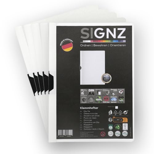 SIGNZ Klemmhefter DIN A4 5 Stück weiß Für bis zu 30 Blatt CO2-neutral hergestellt made in Germany