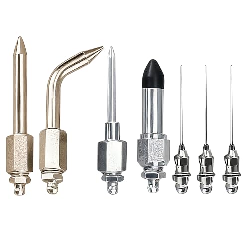 Costyleen 7PCS Grease Gun Accessory Kit - 3 Grease Nozzles Needle Dispenser Rubber Tip Straight Nozzle Elbow Fitting Adapter Coupler for Small & Confined Spaces