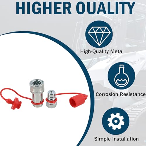 Image of 3 /8 inch Skid Steer Flat Face Hydraulic Quick Connect Couplers With Dust Covers - Compatible With Parker FE Series | Safeway FFE49 Series | Faster FFH Series